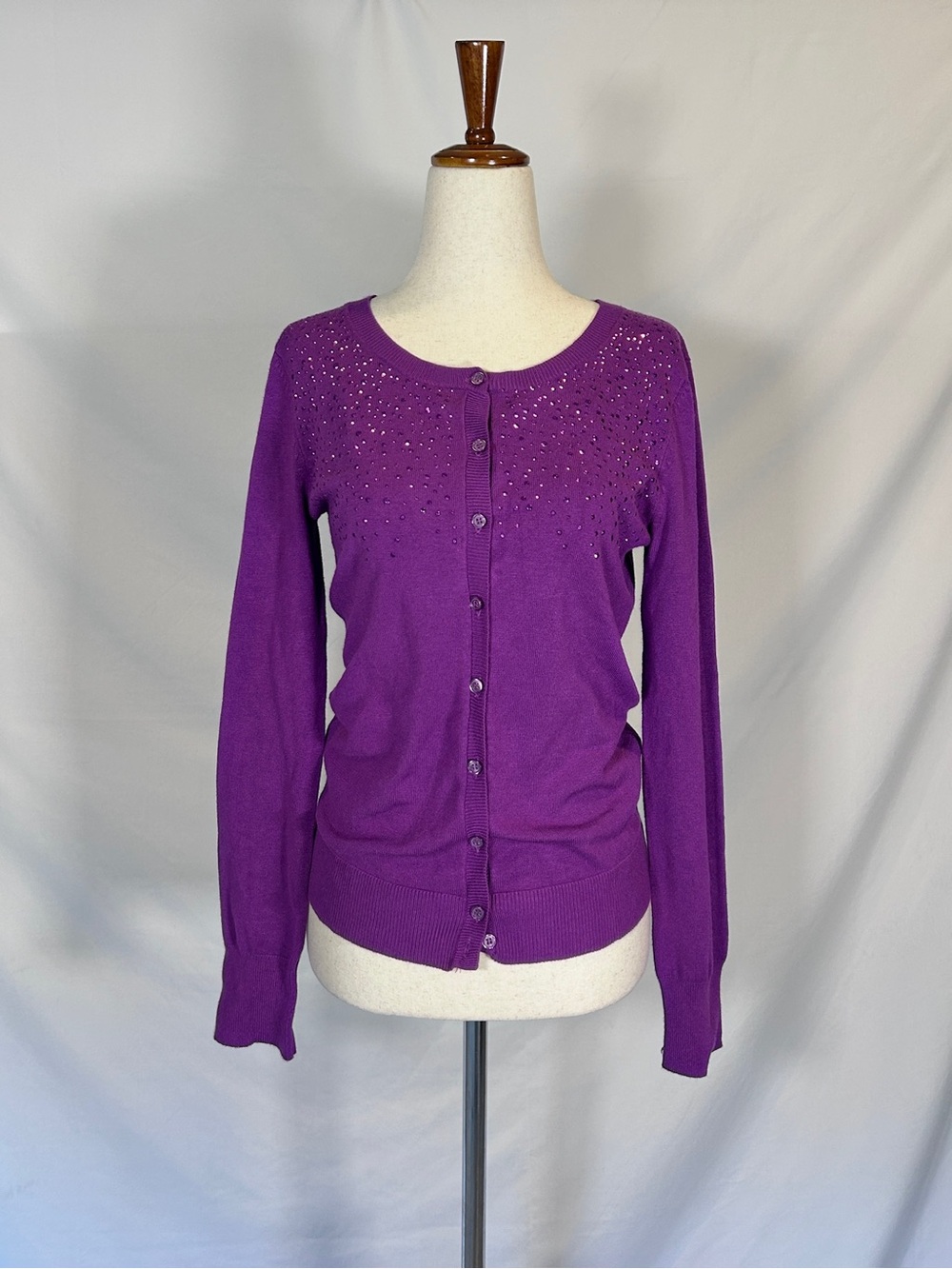 Vintage George Purple Crewneck Cardigan with Rhinestones